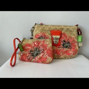 Coach Poppy Khaki Signature Coral Flower sequined
